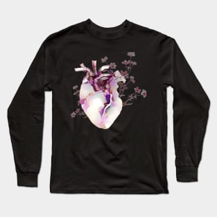 Heart Vintage retro aesthetic pink books lover poetry heart love romantic flowers spring music Long Sleeve T-Shirt